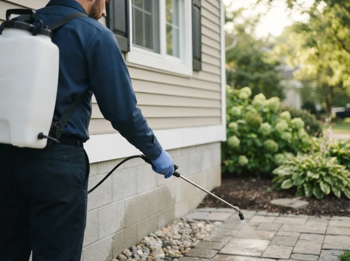 Pest control technician inspecting a home in Scott Air Force Base, IL